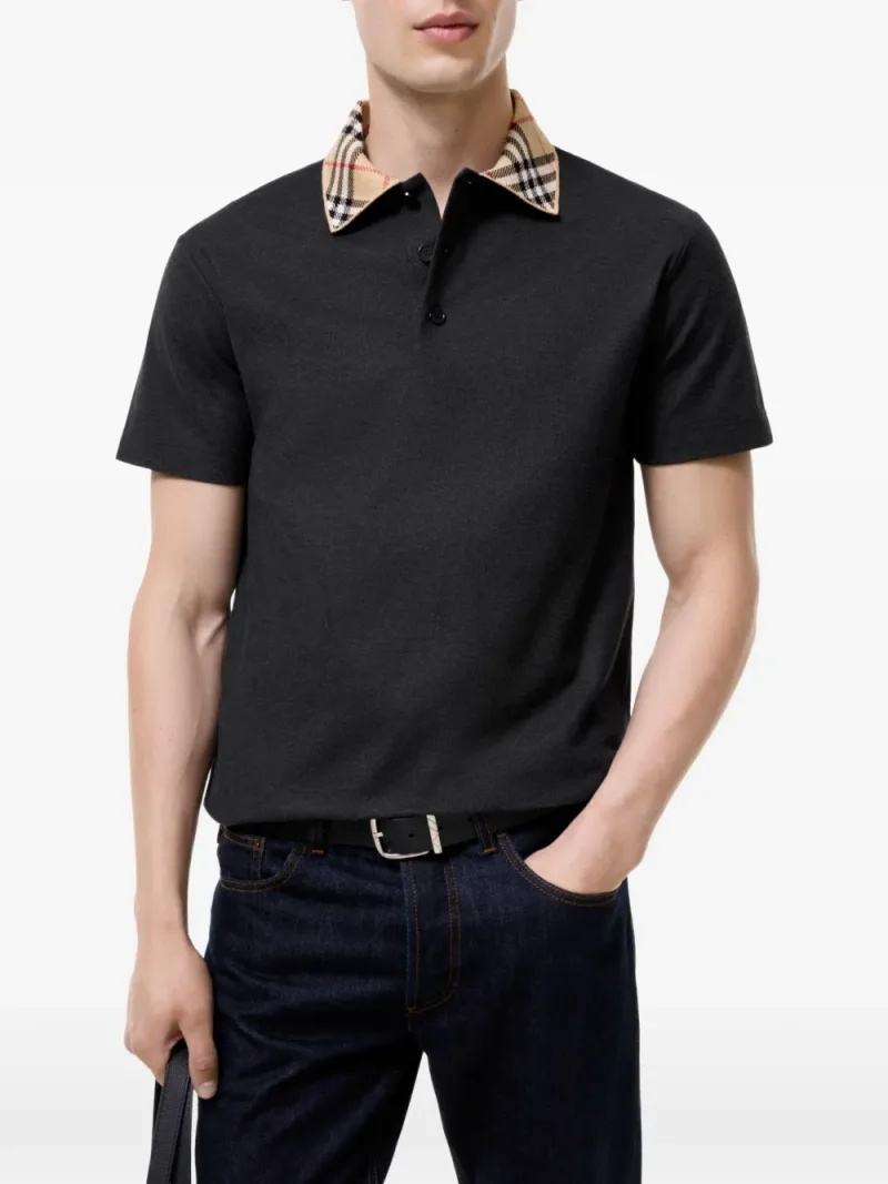 Burberry — Check collar cotton polo shirt — Foto 2 di 3