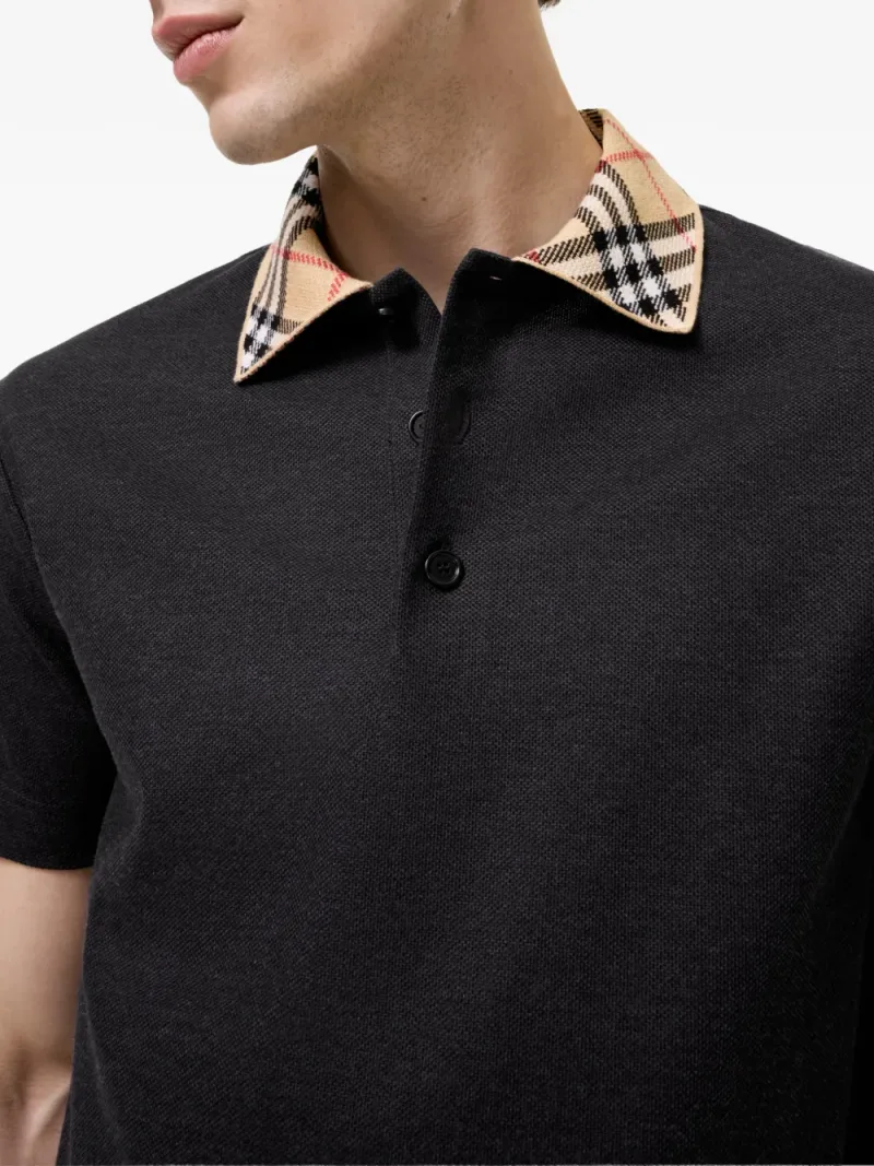 Burberry — Check collar cotton polo shirt — Foto 3 di 3