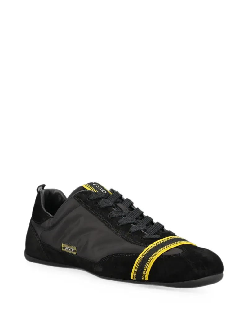 Fendi — Wrap black suede and fabric low-top trainers — Photo 2 of 4