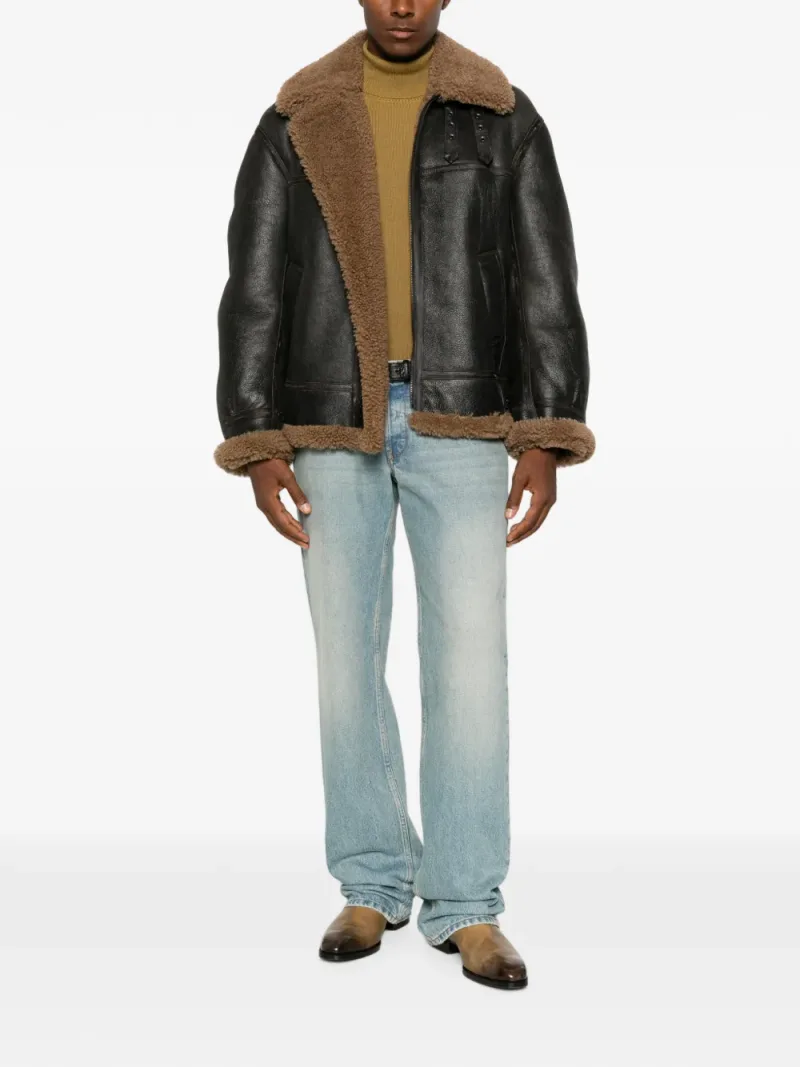 Saint Laurent — Shearling-trim leather jacket — Photo 2 of 5