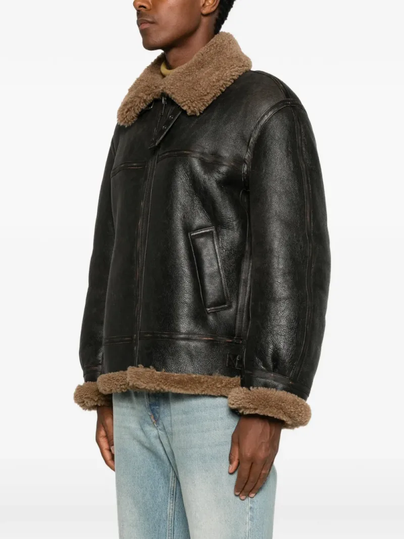 Saint Laurent — Shearling-trim leather jacket — Photo 3 of 5