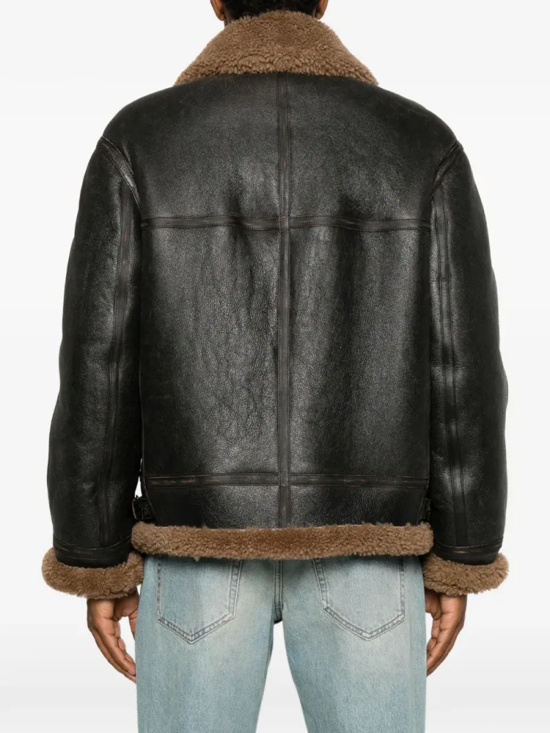 Saint Laurent — Shearling-trim leather jacket — Photo 4 of 5