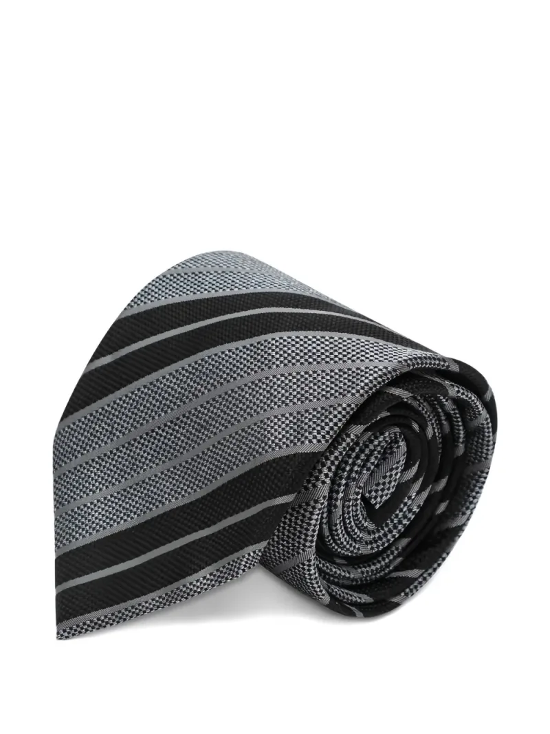 Saint Laurent — Wide striped tie in silk jacquard — Foto 2 di 2