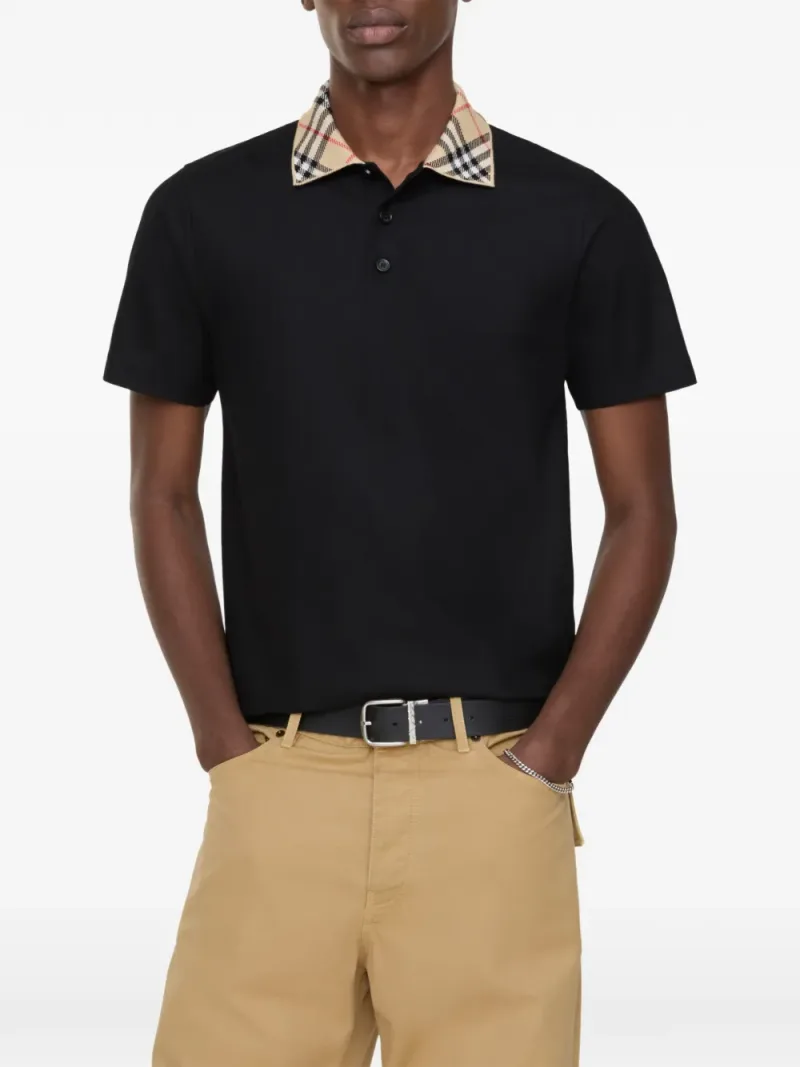 Burberry — Polo in cotone con colletto a quadri — Foto 2 di 3