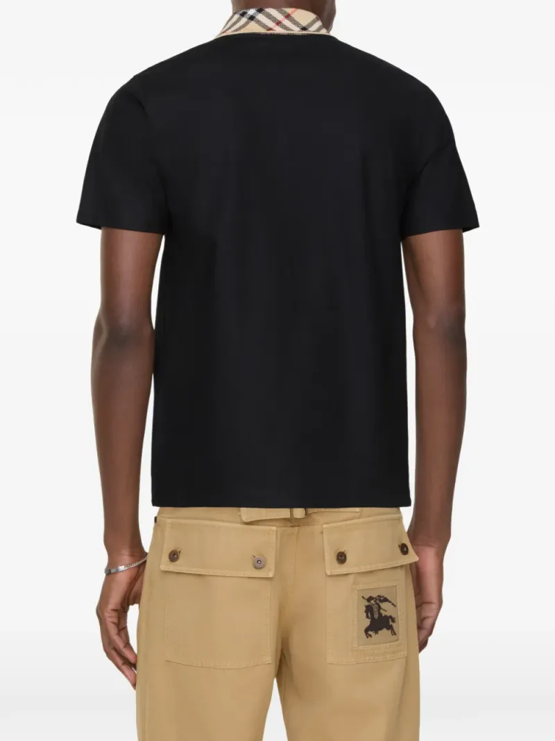 Burberry — Polo in cotone con colletto a quadri — Foto 3 di 3