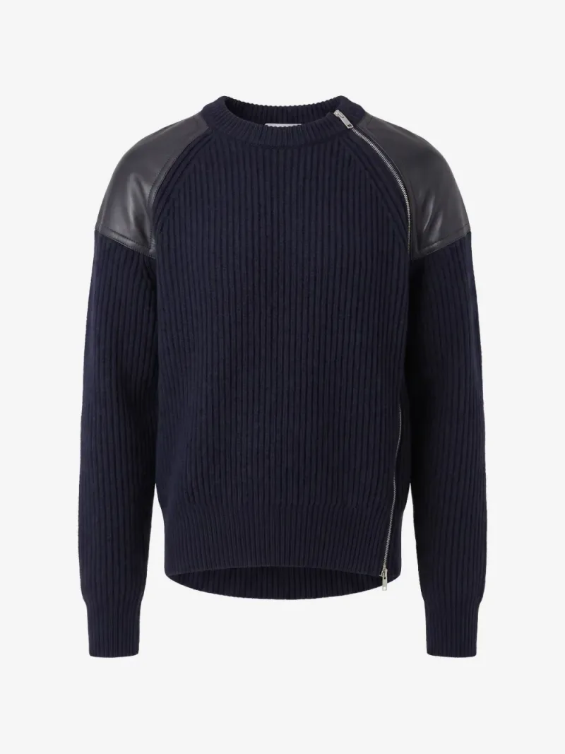 Bottega Veneta — Jersey de canalé con paneles de cuero