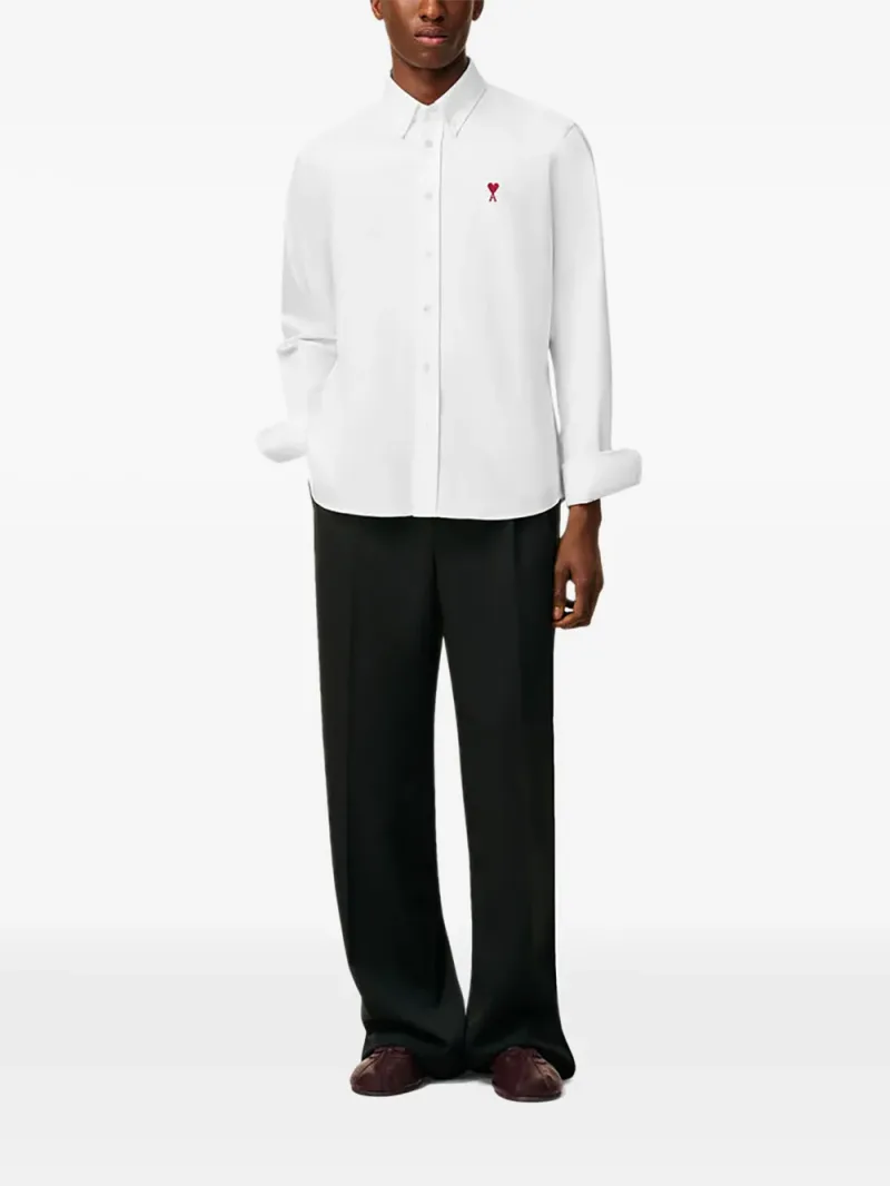 Ami Paris — White button-down collar shirt in cotton-Oxford with Ami de Coeur — Photo 2 of 4