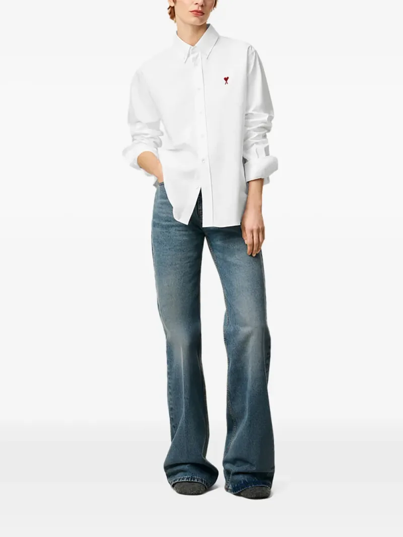 Ami Paris — White button-down collar shirt in cotton-Oxford with Ami de Coeur — Photo 3 of 4