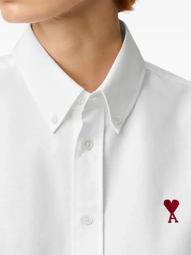 Ami Paris — White button-down collar shirt in cotton-Oxford with Ami de Coeur — Photo 4 of 4