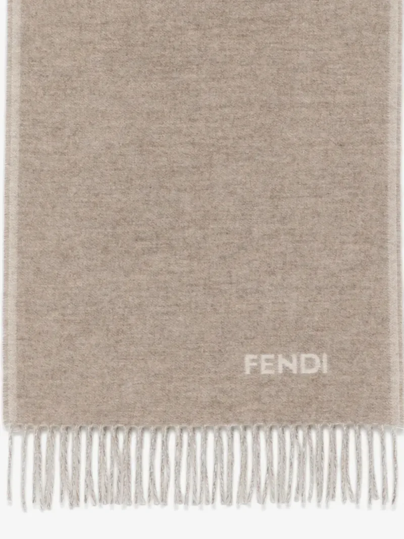 Fendi — 羊绒Logo嵌花流苏边围巾 — 图片 2/3