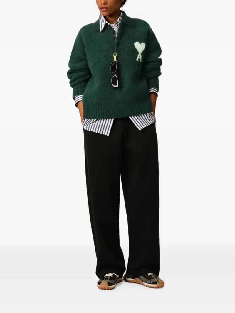 Ami Paris — Green alpaca polo with Ami de Coeur — Photo 3 of 5