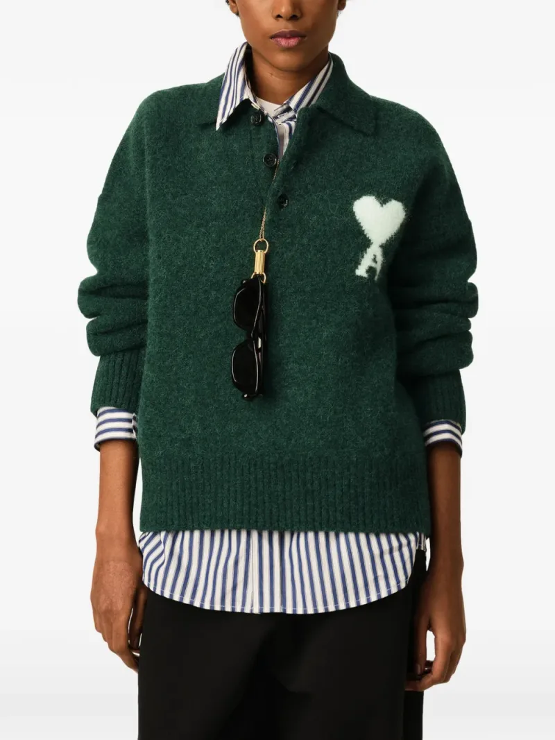 Ami Paris — Green alpaca polo with Ami de Coeur — Photo 4 of 5