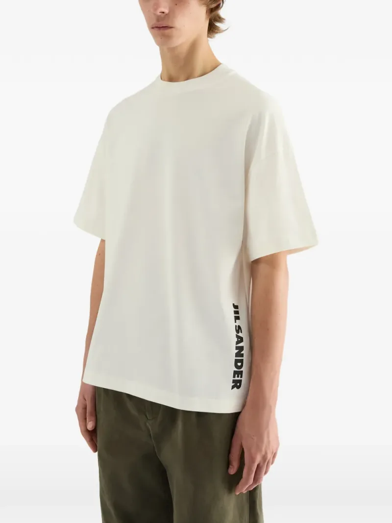 Jil Sander — Boxy-fit cotton crew-neck T-shirt with vertical printed Jil Sander logo — Photo 3 of 4