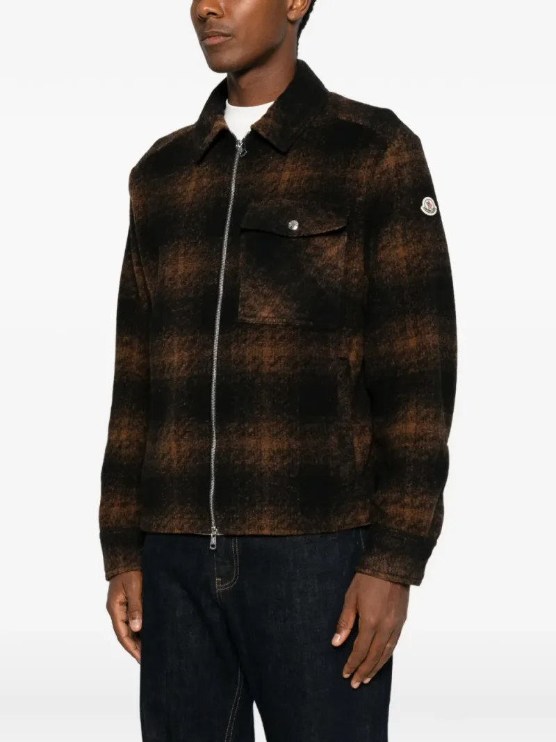 Moncler — Check jersey zip-up shirt jacket — Foto 3 di 5