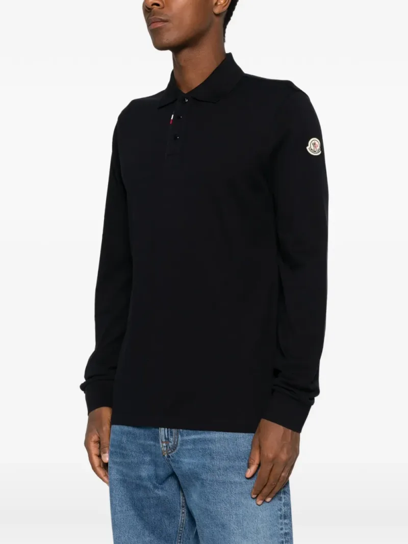 Moncler — logo-patch long-sleeve polo shirt — Foto 3 di 5