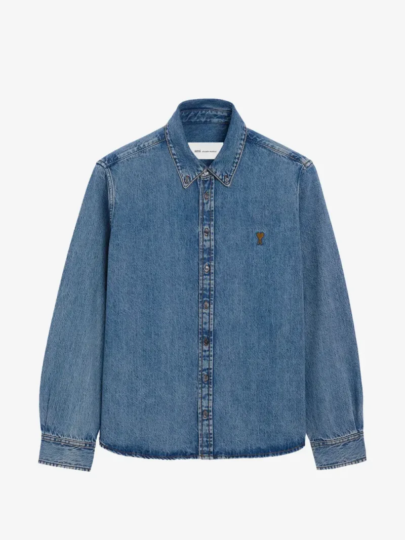 Ami Paris — Chemise en jean bleu avec Ami De Cœur